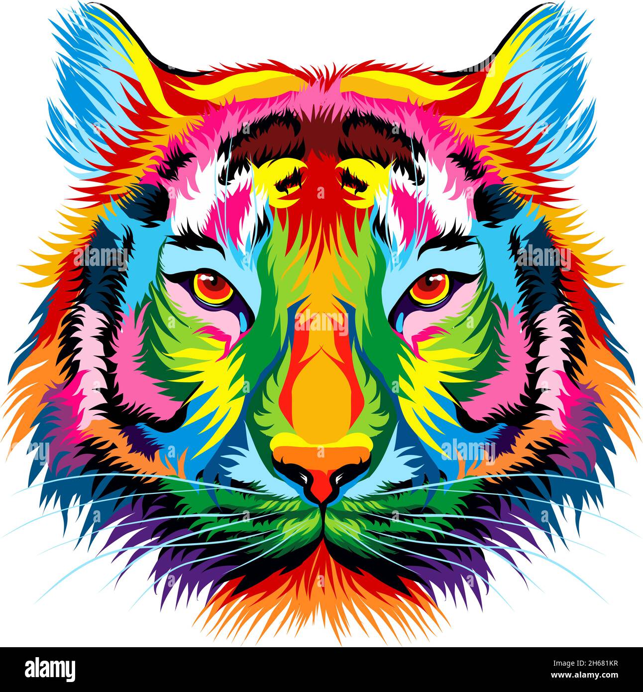 Robar a Escuchando Decoración Retrato de cabeza de tigre de pinturas multicolores. Salpicadura de  acuarela, dibujo en color, realista. Ilustración vectorial de pinturas  Imagen Vector de stock - Alamy