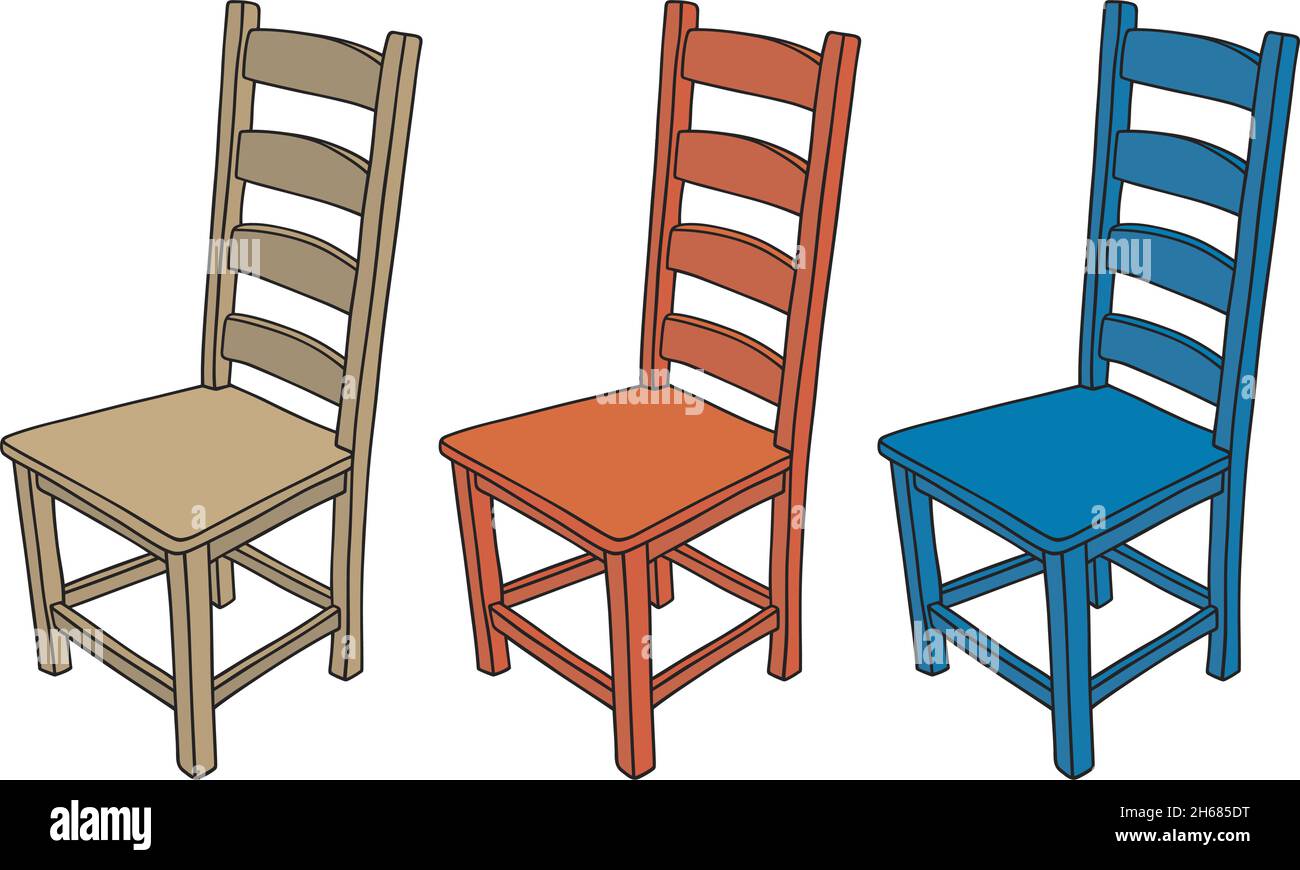 El dibujo vectorial de tres sillas de madera de color clásico Imagen Vector  de stock - Alamy