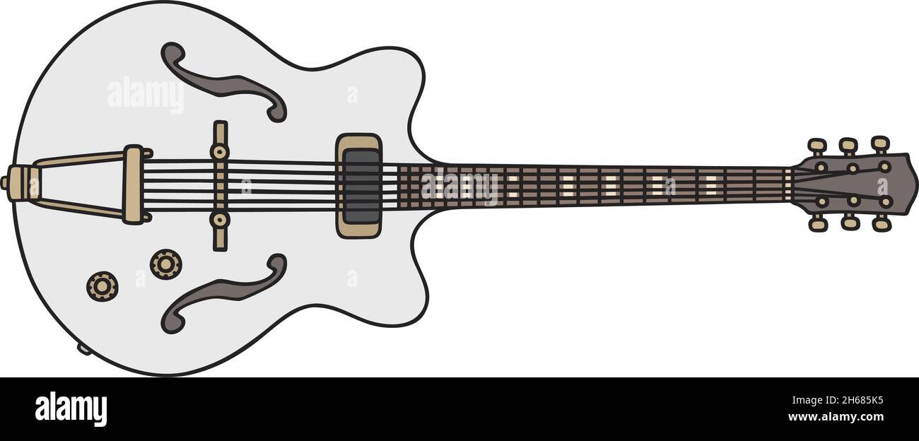 El dibujo vectorial de una guitarra semiacoustica blanca retro Ilustración del Vector