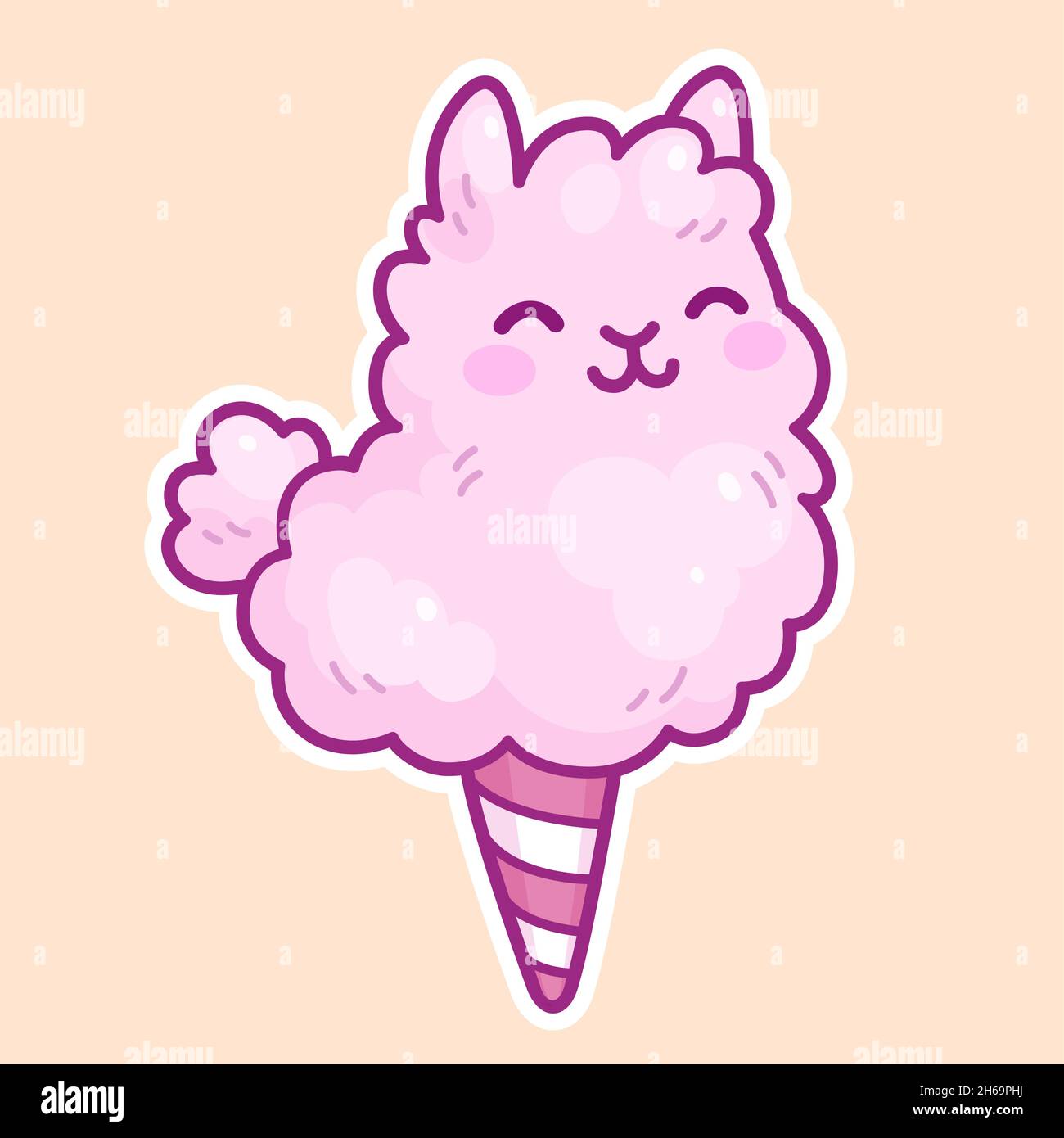 Lindos dibujos animados algodón caramelo llama doodle. Ilustración de clip vectorial kawaii alpaca. Ilustración del Vector