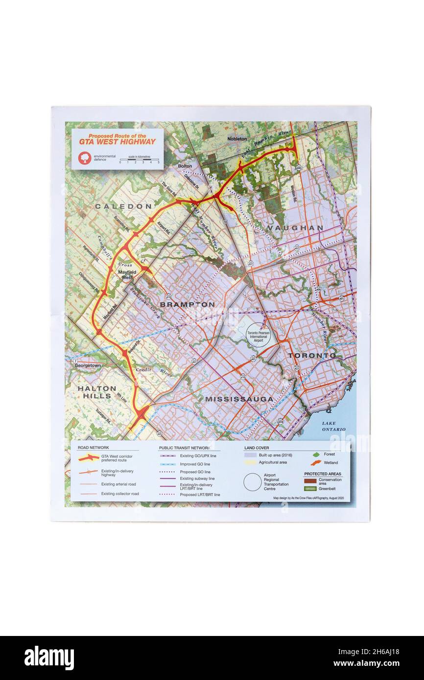 Mapa que muestra la ruta de la autopista GTA West de Ontario, autopista 413, autopista 413 Foto de stock