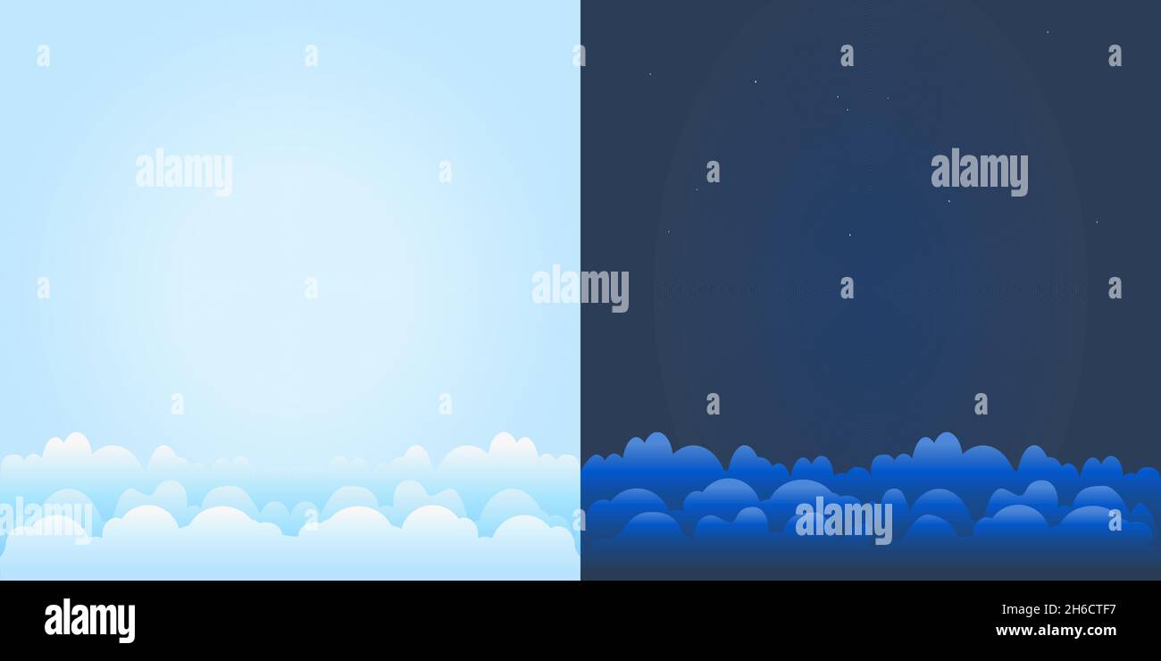 Cielo día y noche firmamento con nubes.Sunny y noche heaven.Weather previsión de fondo.background para banner con copia espacio.Vector ilustración Ilustración del Vector