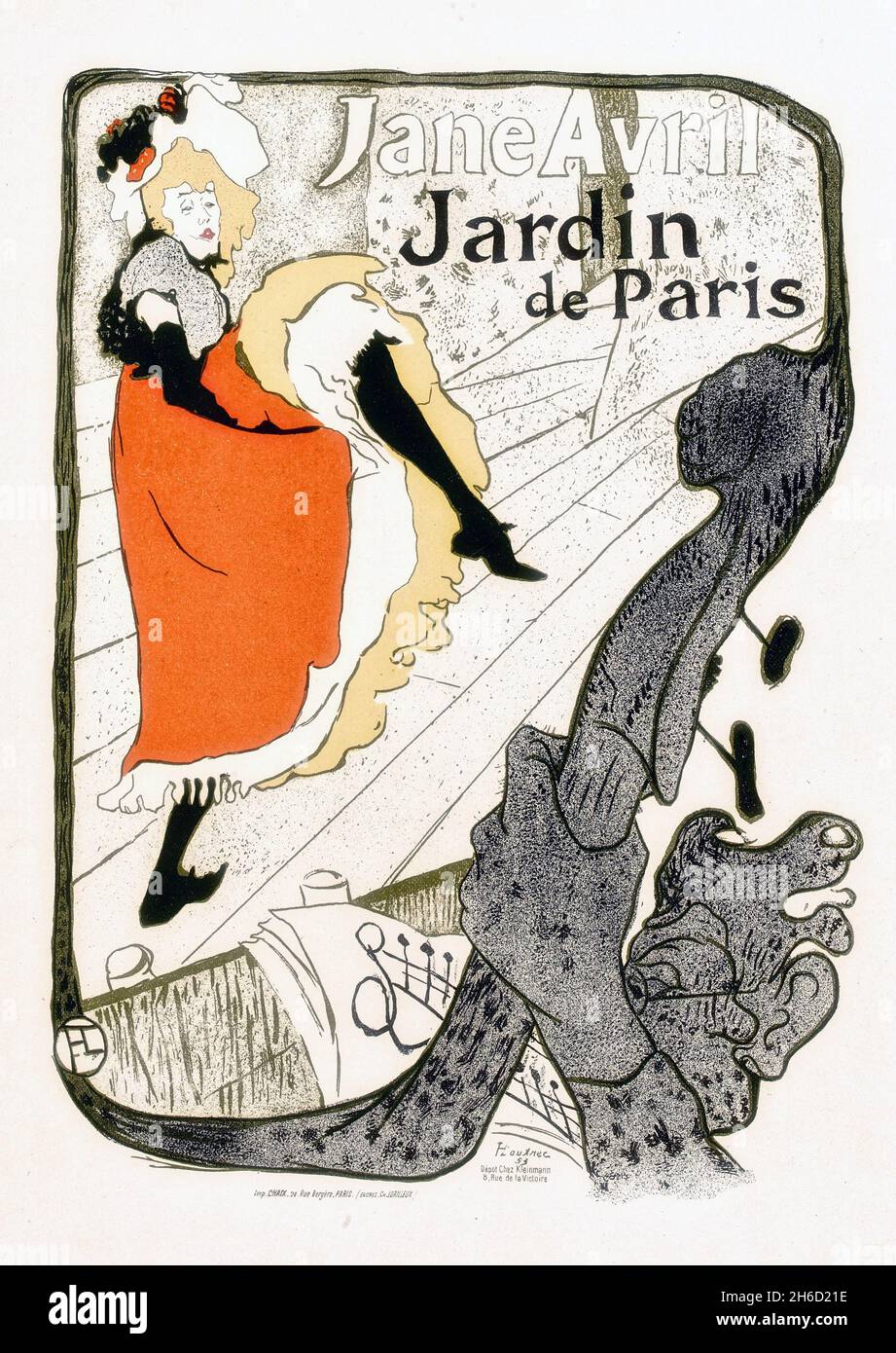 Cartel Publicidad Jane Avril bailando en Jardin de Paris por Henri de Toulouse-Lautrec , 1893. Foto de stock