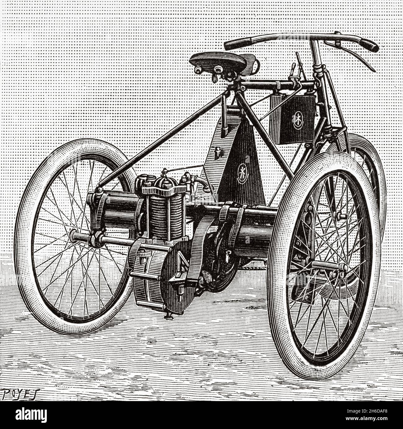El triciclo tiene un motor de gasolina de petróleo. Triciclo Dion y Bouton.  Antigua ilustración del siglo 19th grabada de La Nature 1897 Fotografía de  stock - Alamy
