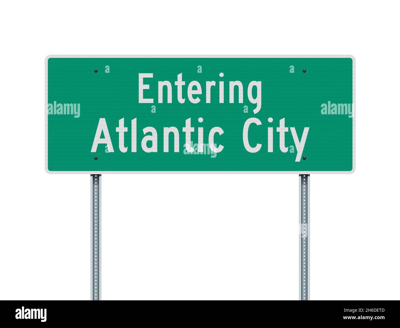 Ilustración vectorial de la Ciudad Atlántica entrando en el cartel verde de la carretera en postes metálicos Ilustración del Vector