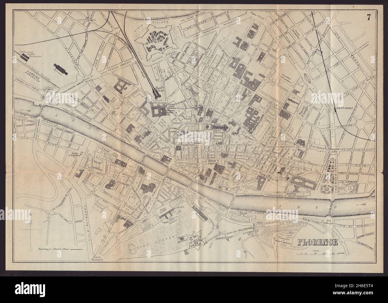 FLORENCIA FLORENCIA FLORENCIA ciudad antigua plan mapa de la ciudad. Italia. BRADSHAW de 1892 años Foto de stock