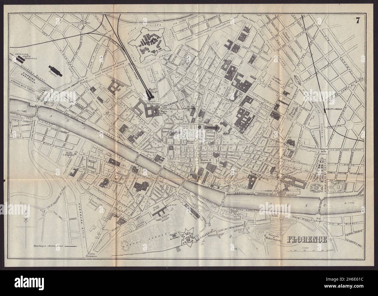 FLORENCIA FLORENCIA FLORENCIA ciudad antigua plan mapa de la ciudad. Italia. BRADSHAW de 1893 años Foto de stock