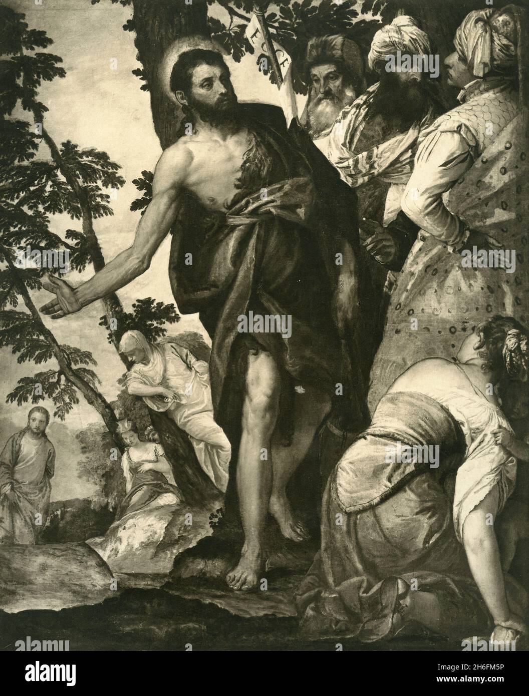 Sermón de San Juan Bautista, pintura del artista italiano Veronese, 1930s Foto de stock