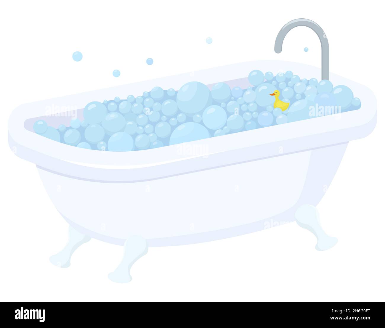 Baño de dibujos animados ilustración vectorial aislada. Baño relajante con  burbujas de espuma de jabón y un pequeño juguete de pato Imagen Vector de  stock - Alamy