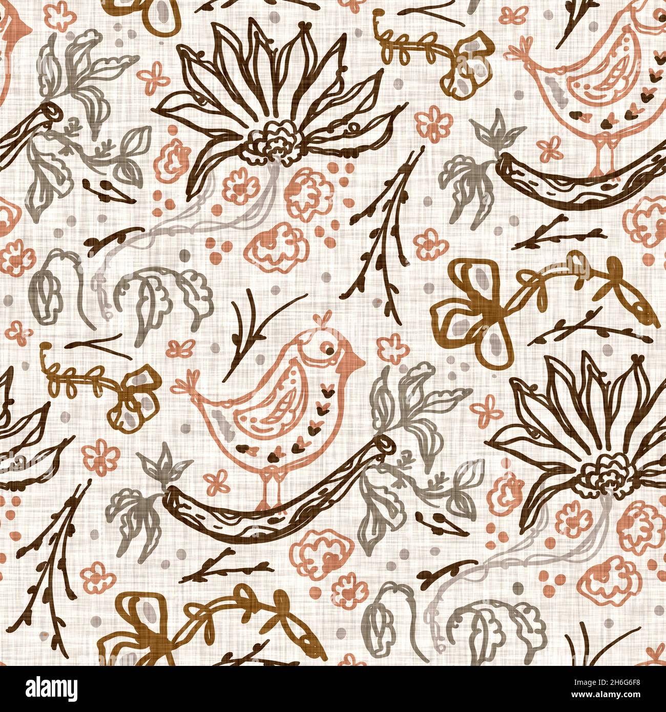 Sin costuras lino fideos de fondo floral patrón. Fondo de pantalla de color de tono terroso boho tranquilo. Sencillo y moderno diseño de flores scandi unisex. Childish orgánico Fotografía de stock - Sin costuras lino fideos de fondo floral patrón. Fondo de pantalla de color de tono terroso boho tranquilo. Sencillo y moderno diseño de flores scandi unisex. Childish orgánico Fotografía de stock -