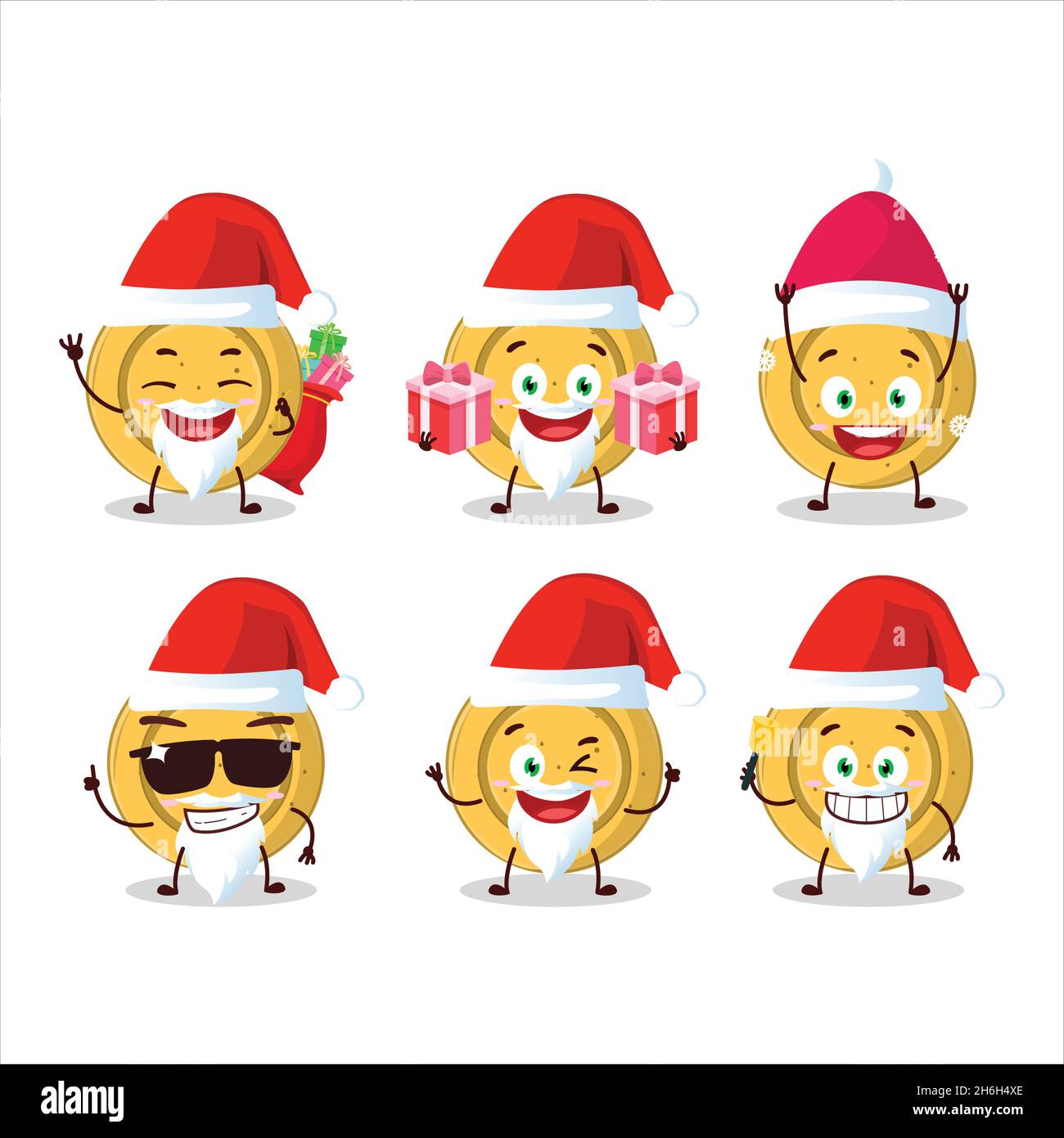 Emoticones De Santa Claus Con Carácter De Dibujos Animados De Círculos De Caramelos De Dalgona