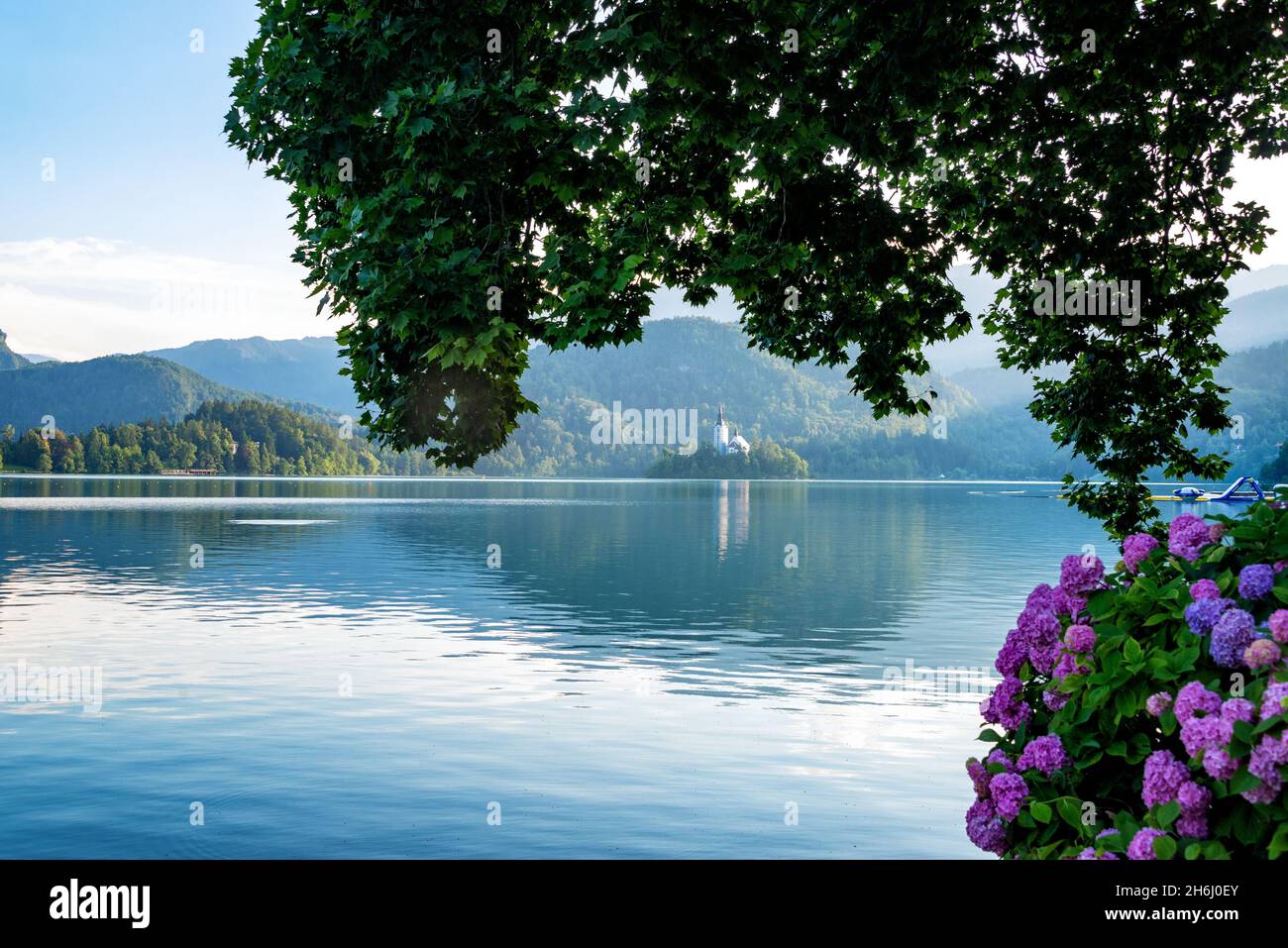 Hermosa vista del Lago Bled en Eslovenia Foto de stock