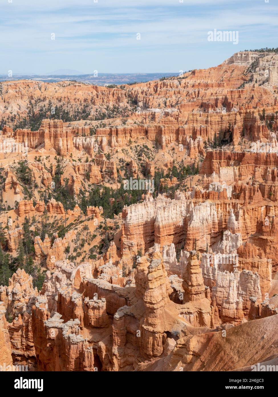 Una vista del anfiteatro Bryce desde el borde del Parque Nacional del Cañón Bryce, Utah, Estados Unidos de América, Norteamérica Foto de stock