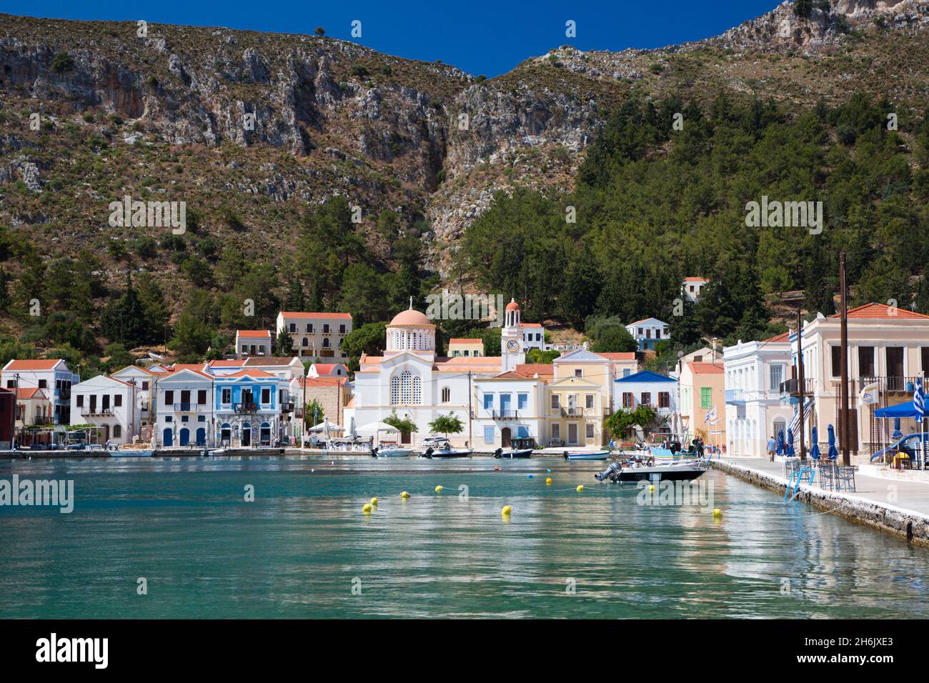 Puerto de Kastellorizo, Isla de Kastellorizo (Megisti), Grupo Dodecaneso, Islas Griegas, Grecia, Europa Foto de stock