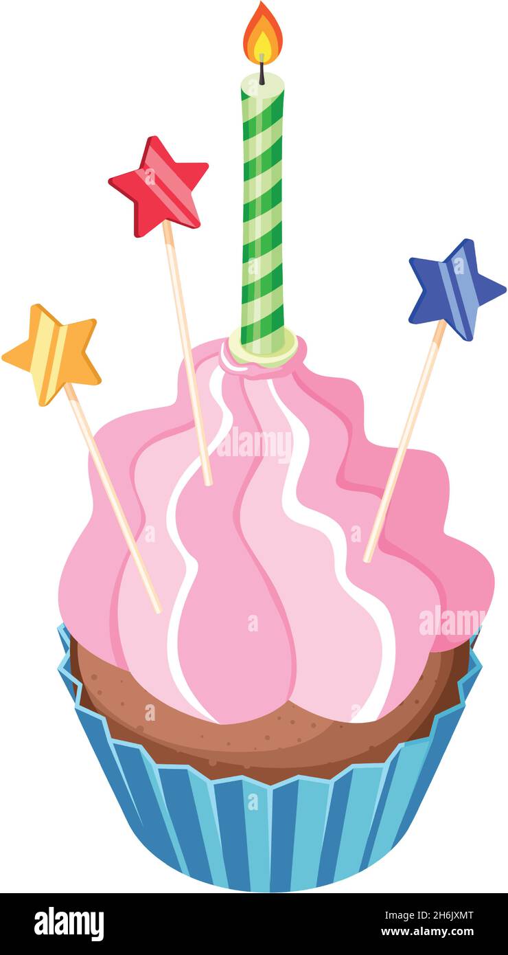 Cupcake con vela. Icono de celebración de cumpleaños en estilo de dibujos  animados Imagen Vector de stock - Alamy