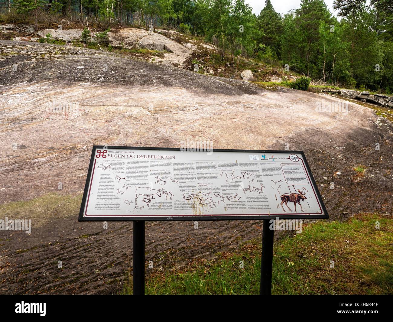 Arte rupestre prehistórico en Bogge, petroglifos entre Eidsvåg y Eresfjord, más og Romsdal, Noruega. Foto de stock