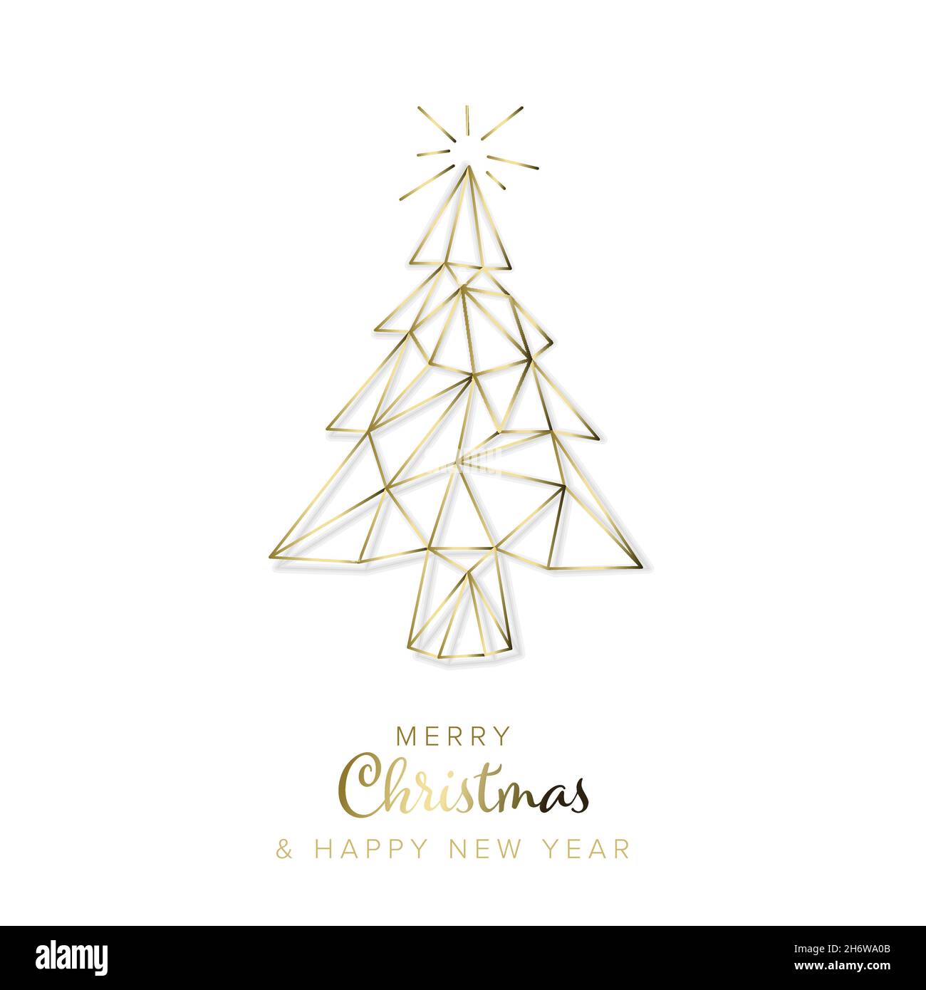 Vector moderno tarjeta de navidad de moda con geometría abstracta dorada árbol de navidad sobre un fondo blanco con sombra clara Ilustración del Vector