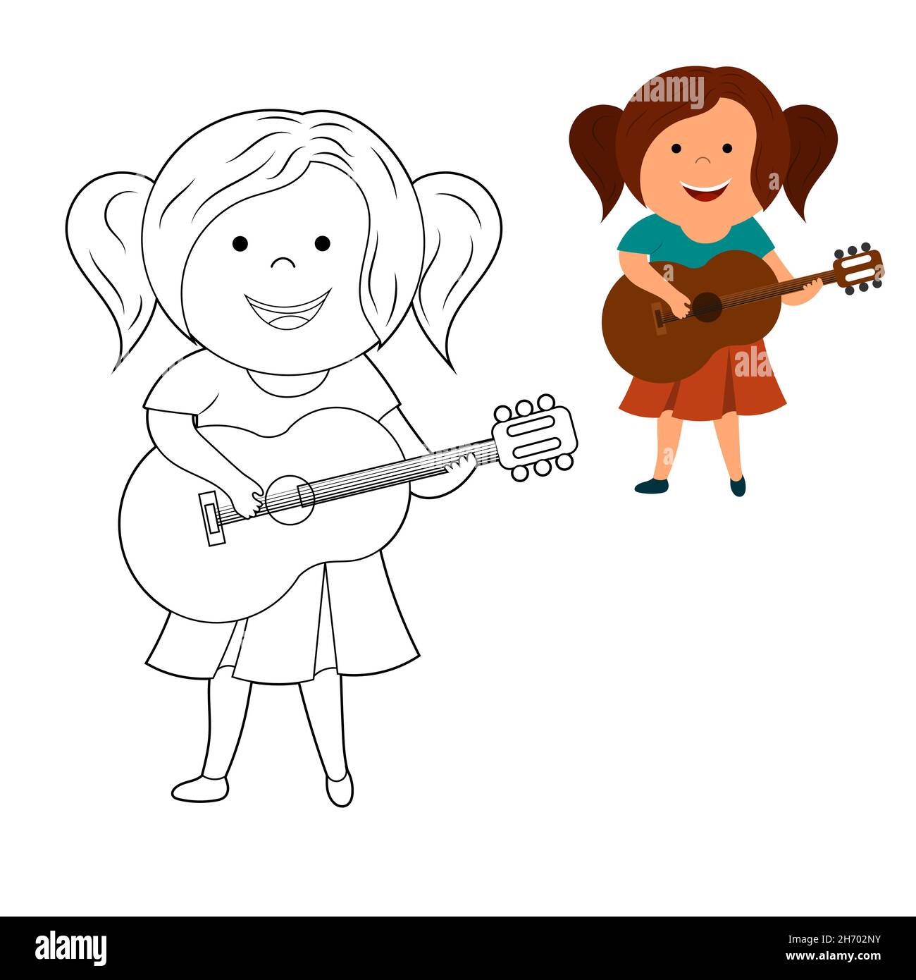 colorear libro para niños. colorear según dibujo. linda chica de dibujos  animados tocando guitarra. vector aislado sobre fondo blanco Imagen Vector  de stock - Alamy