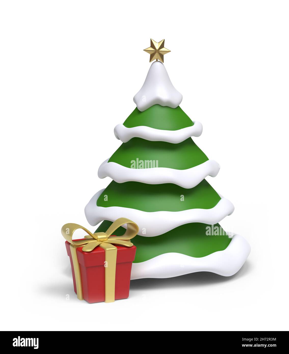 Árbol de Navidad de dibujos animados sobre un fondo blanco con trazado de recorte. 3D Imagen Foto de stock