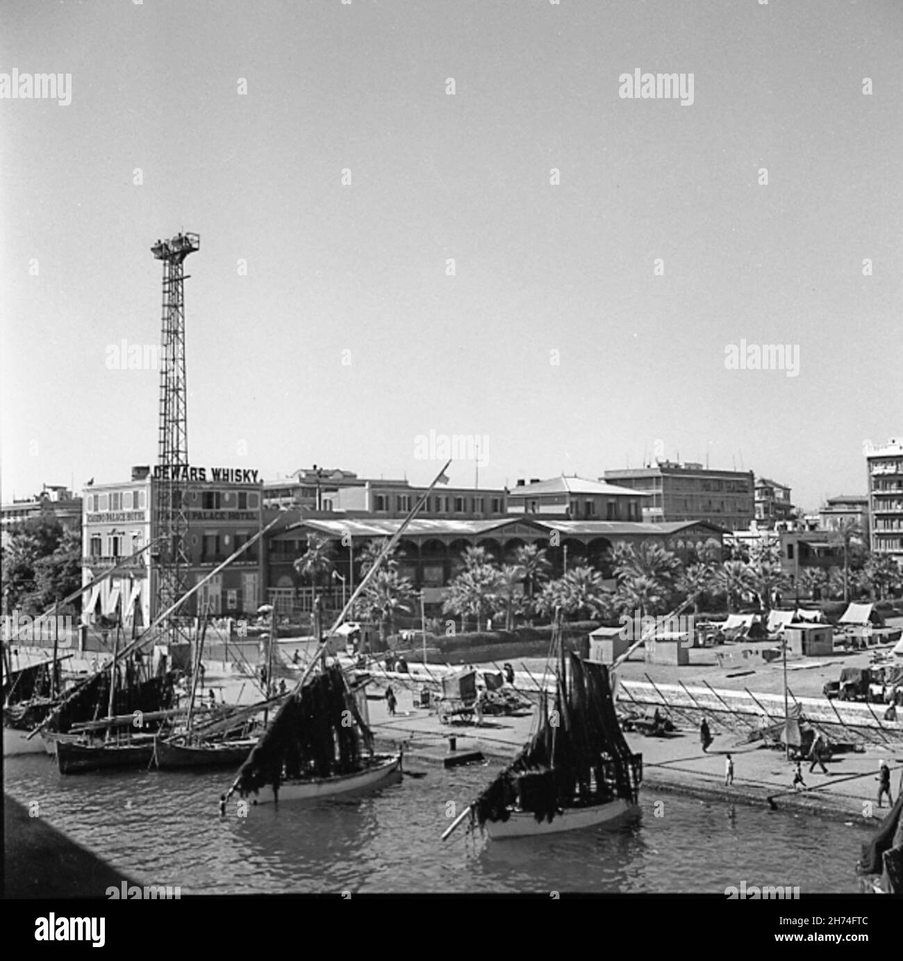 Muelle y Felucas,1945, Alejandría, Egipto, Foto de stock
