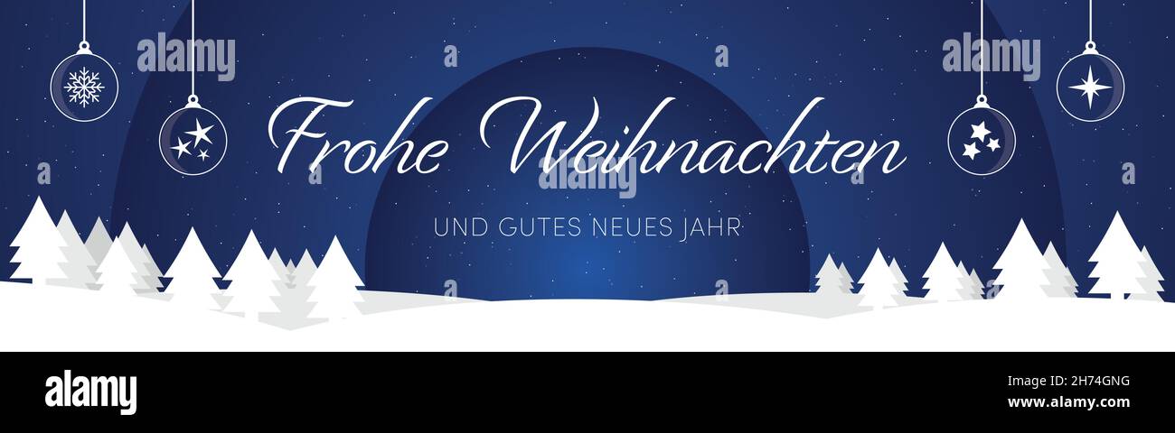 Frohe Weihnachten und gutes neues Jahr. Alemán. Traducción: Feliz Navidad y Feliz año nuevo. Ilustración del Vector