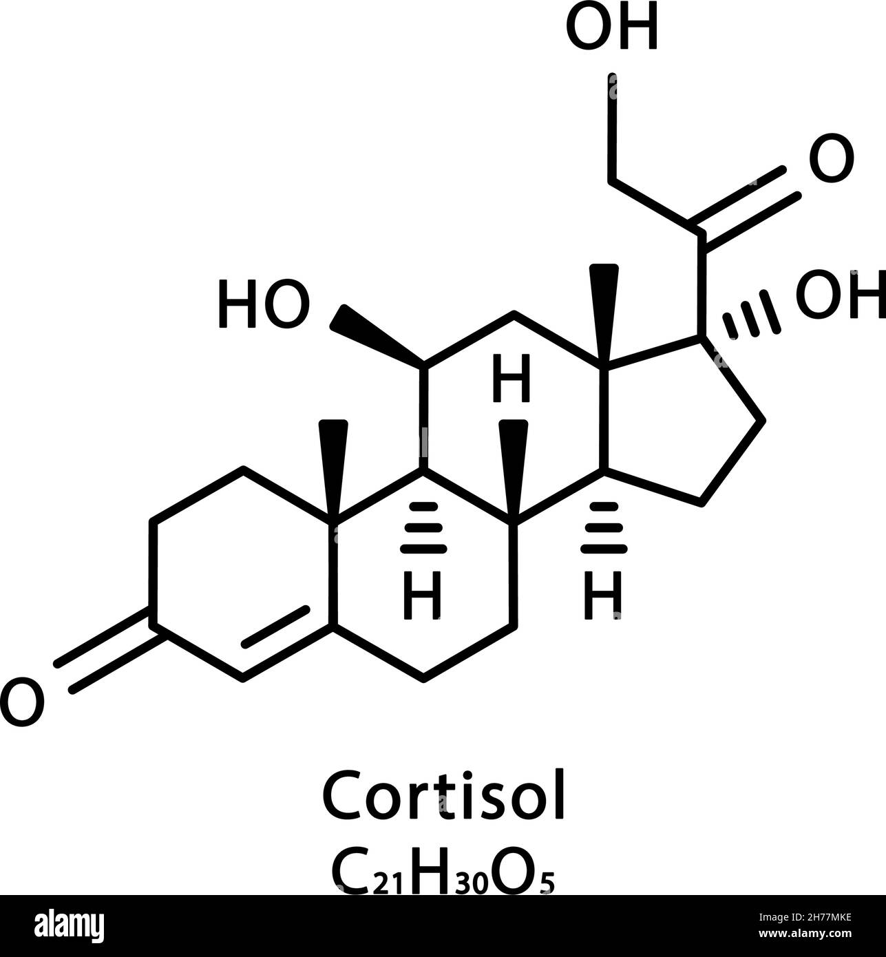 Estructura molecular de cortisol. Fórmula química esquelética de