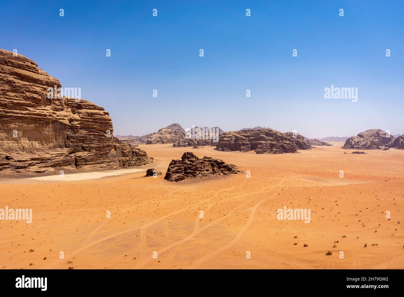 Vista increíble del desierto en Wadi Rum, Jordania Foto de stock
