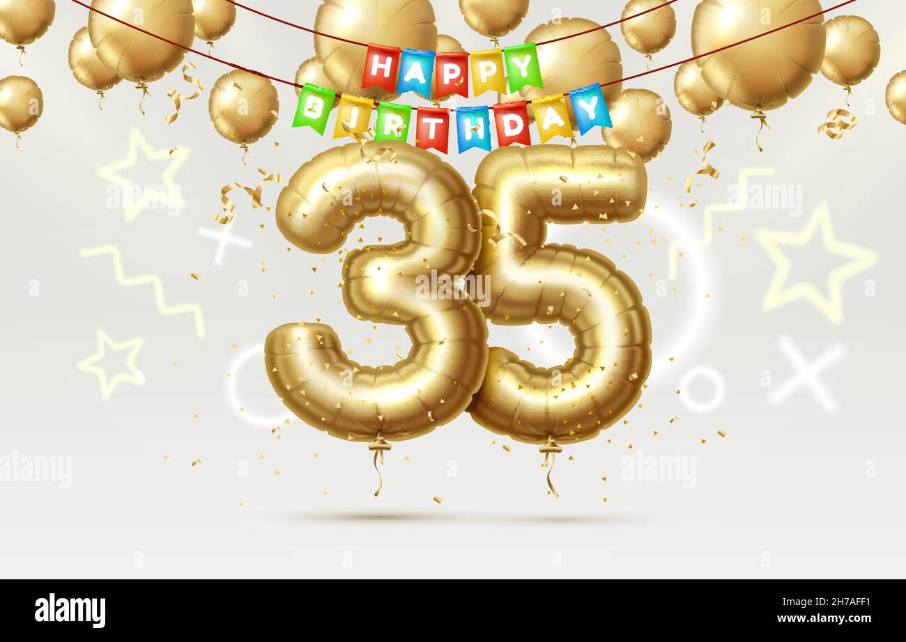 Feliz Cumpleaños 35 años aniversario de la persona cumpleaños, globos en la  forma de números del año. Ilustración vectorial Imagen Vector de stock -  Alamy