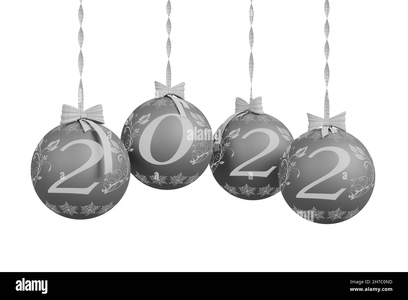 Ilustración 3D. Año Nuevo 2022. Año Nuevo 2022 en números y con decoración de Navidad. Foto de stock