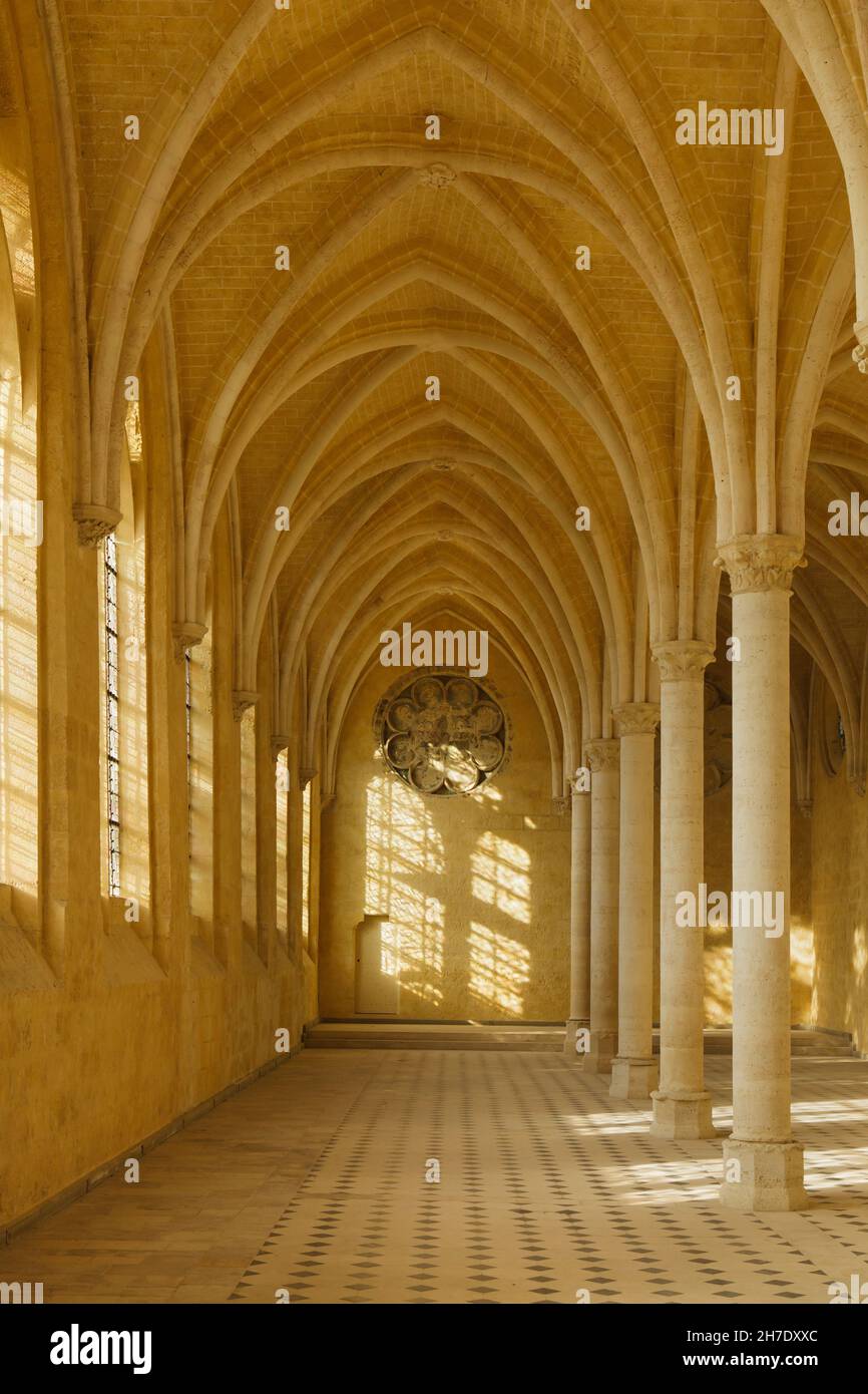 Refectorio gótico de la Abadía de Saint-Jean-des-Vignes (Abbaye Saint-Jean-des-Vignes) en Soissons, Francia. El refectorio fue construido en el siglo 13th, pero la abadía nunca fue terminada y se arruina ahora. Foto de stock