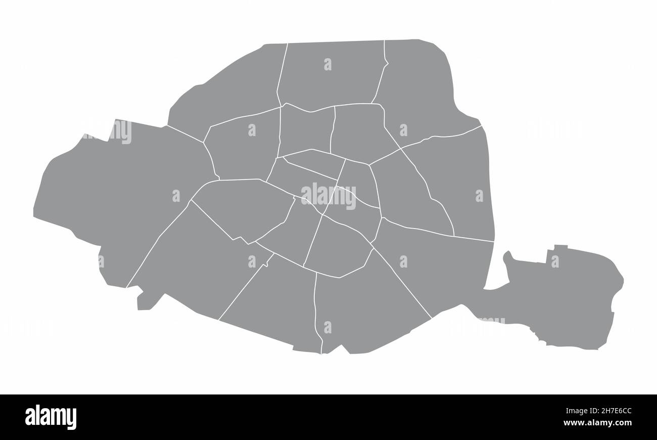 Mapa administrativo de París aislado sobre fondo blanco, Francia Ilustración del Vector