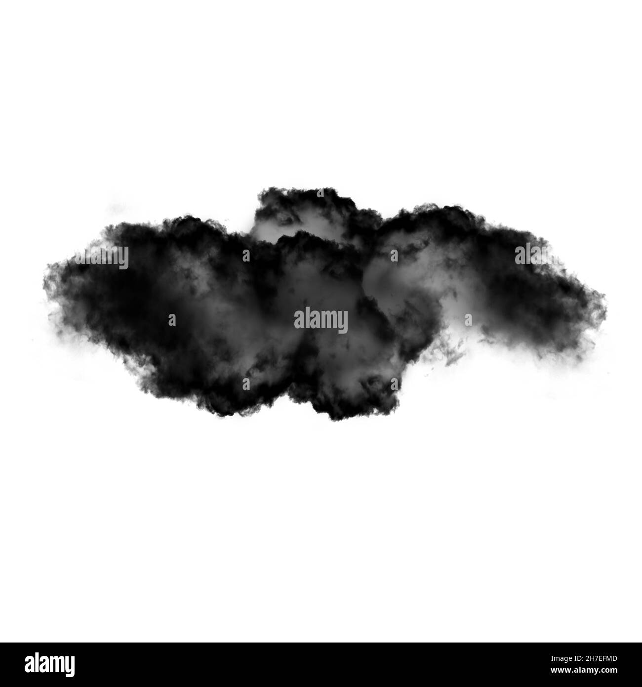 Nube negra o humo aislado sobre fondo blanco, ilustración en forma de