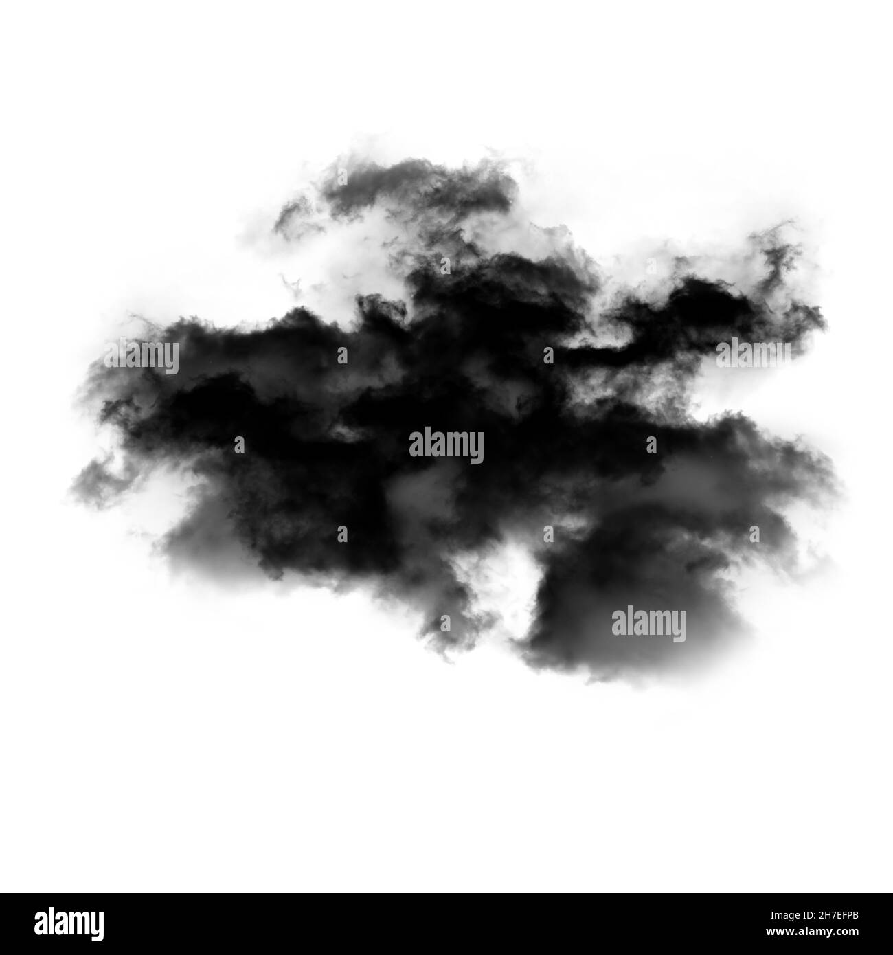 Nube negra o humo aislado sobre fondo blanco, ilustración en forma de