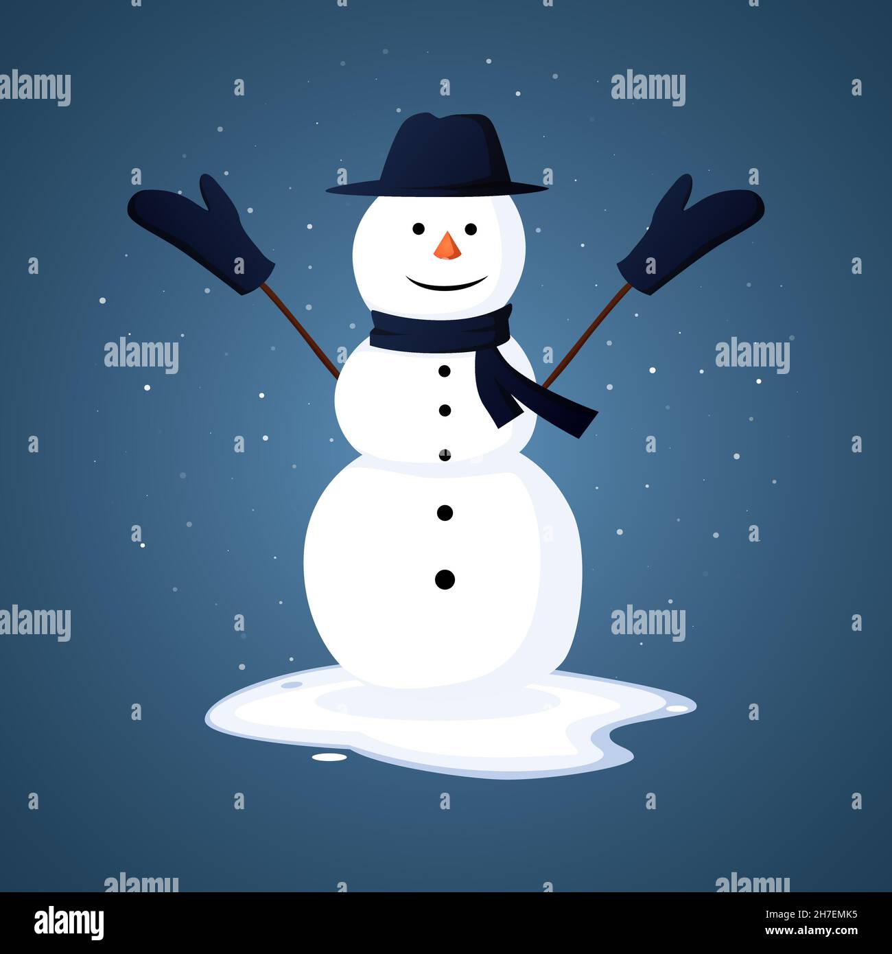 Alegre sombrero y bufanda con diseño de muñeco de nieve Ilustración del Vector