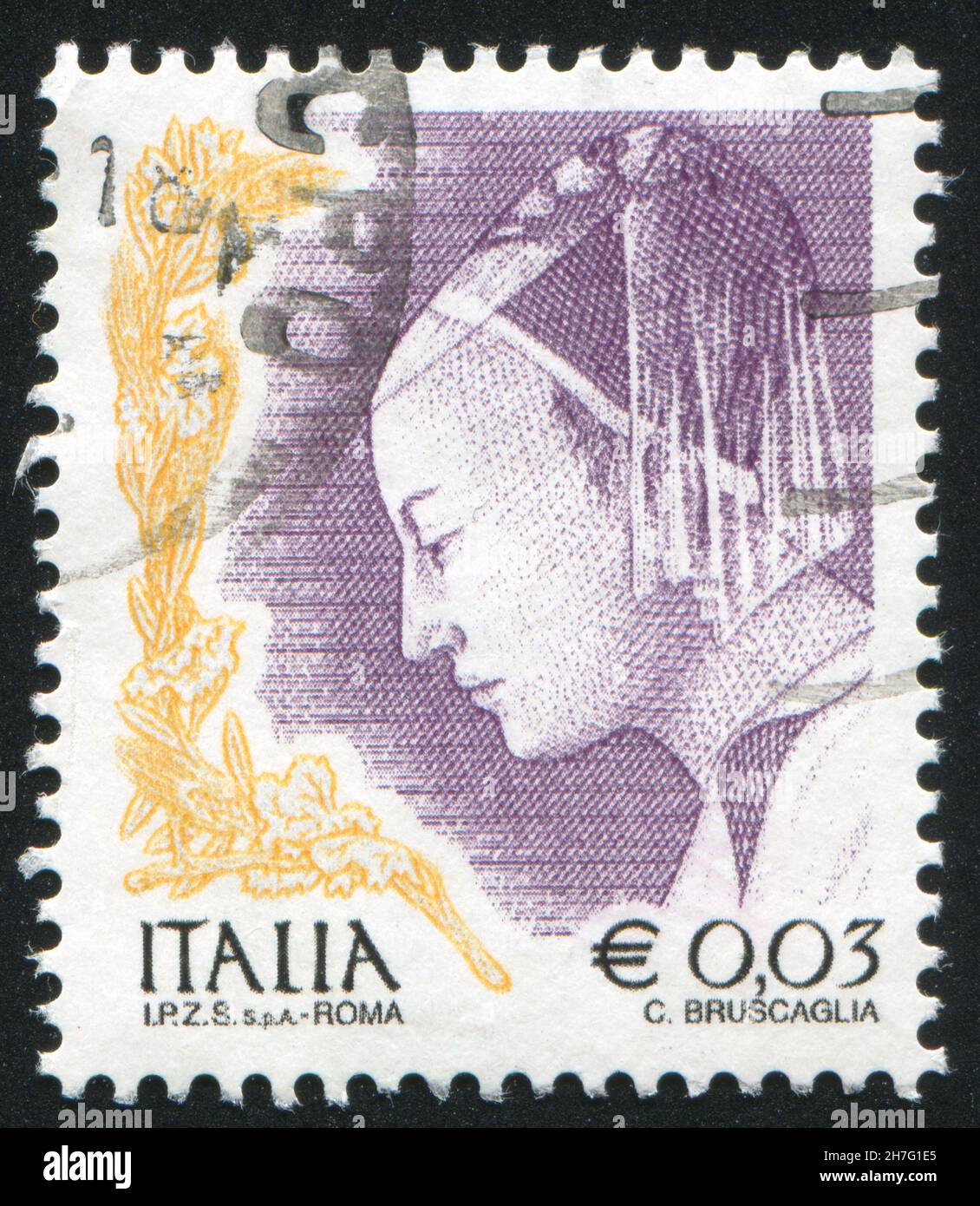ITALIA - CIRCA 2002: Sello impreso por Italia, muestra Reina de Seba del Encuentro del Rey Salomón y la Reina de Seba por Piero della Francesa, circ Foto de stock