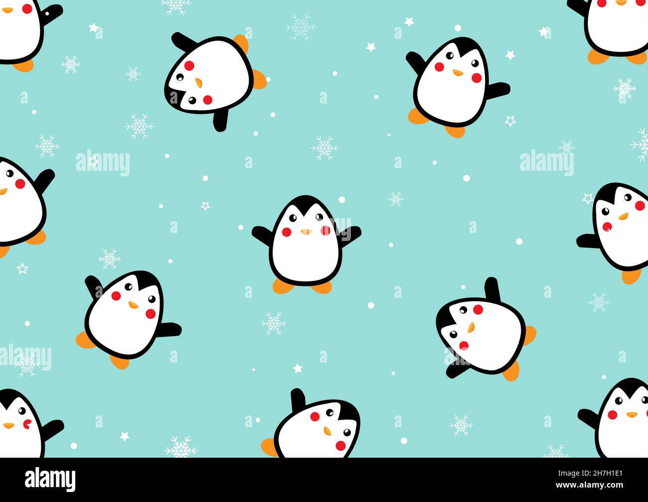 Bonito diseño de pingüino sin costuras para dar la bienvenida a las vacaciones de invierno sobre fondo verde, perfecto para papel tapiz, fondo de pantalla, postal y fondo Fotografía de stock - Bonito diseño de pingüino sin costuras para dar la bienvenida a las vacaciones de invierno sobre fondo verde, perfecto para papel tapiz, fondo de pantalla, postal y fondo Fotografía de stock -