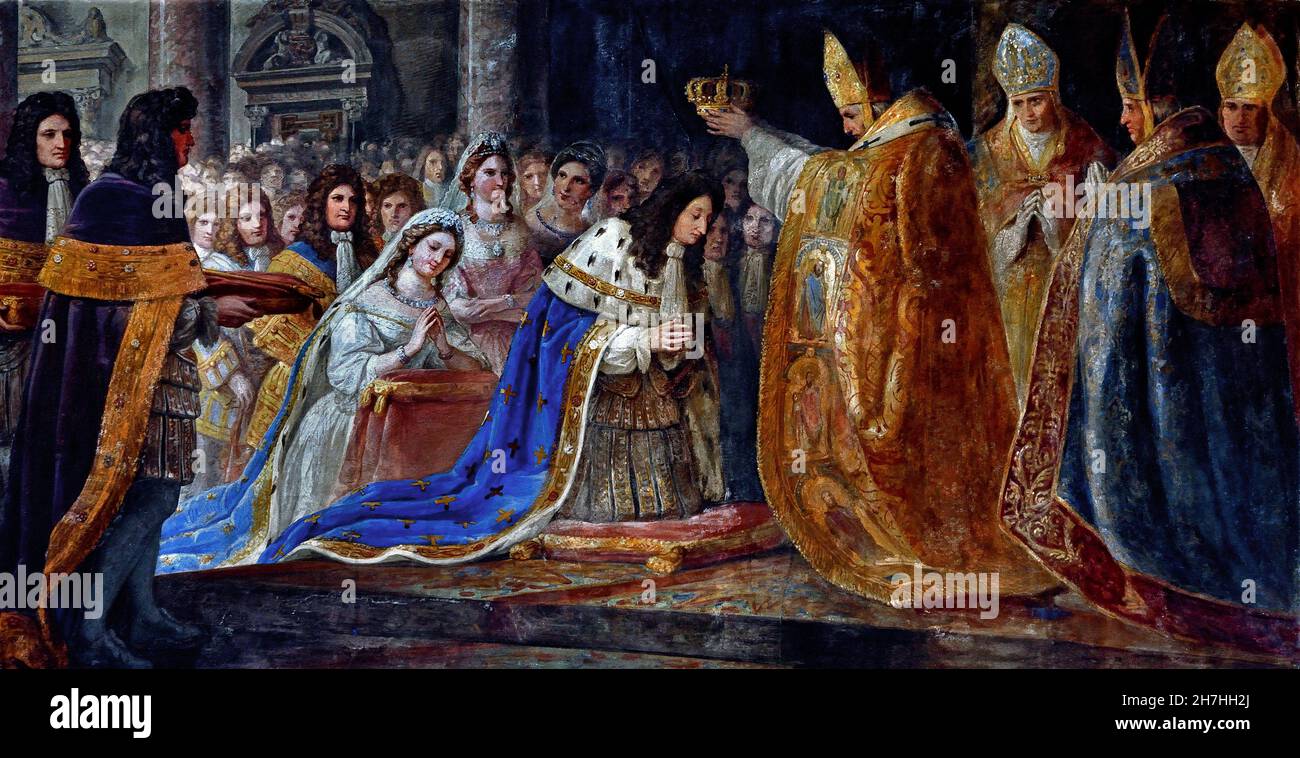 Coronación de Víctor Amadeus II de Saboya 1847 Gonin Francis, 1808/ 1889 Torino Palazzo Reale - Palacio Real de Turín, Italia (yeso, fresco, mural, techo, pintura,) Foto de stock
