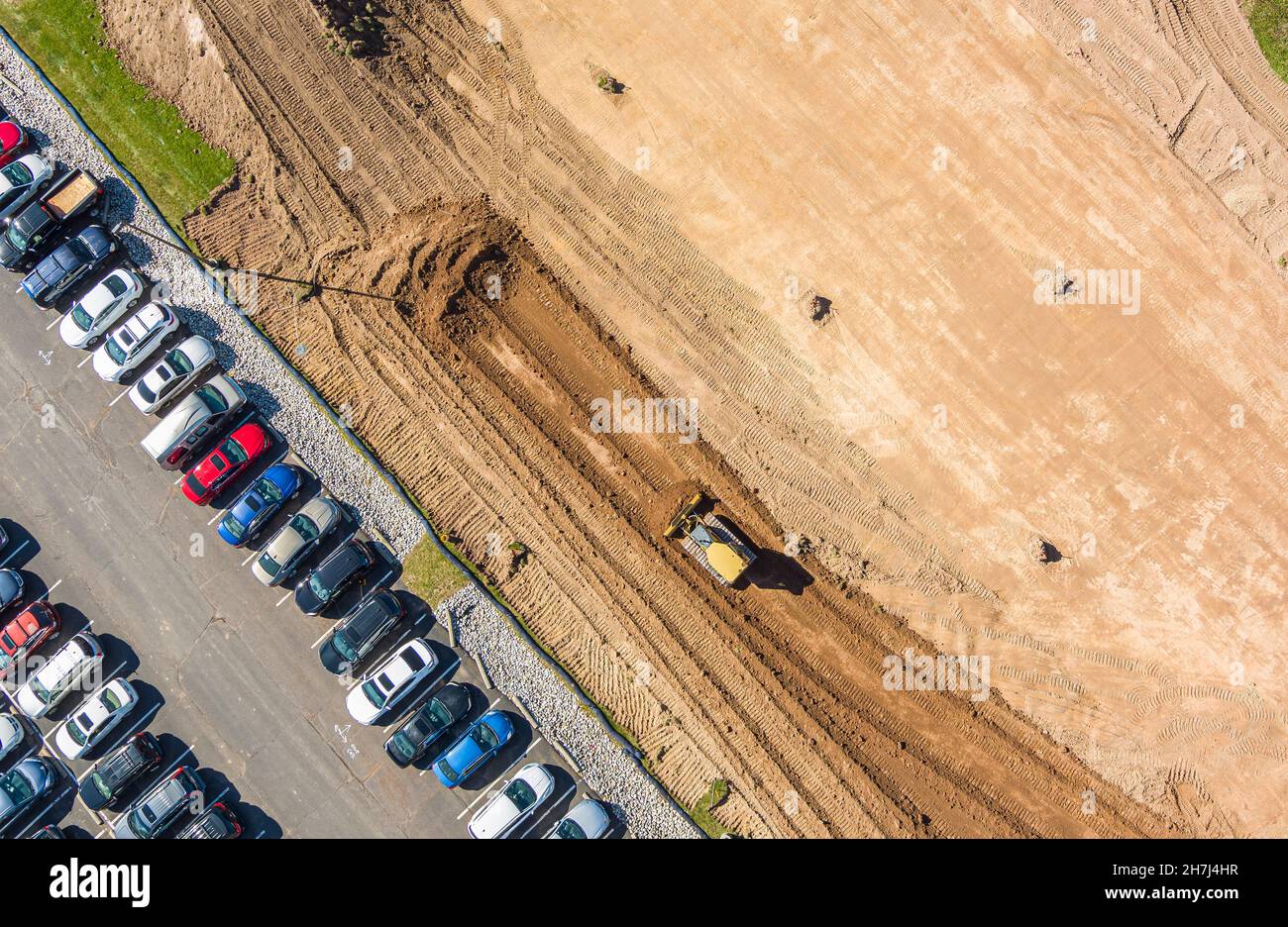 Vista aérea de la expansión del aparcamiento, Pennsylvania, Estados Unidos Foto de stock