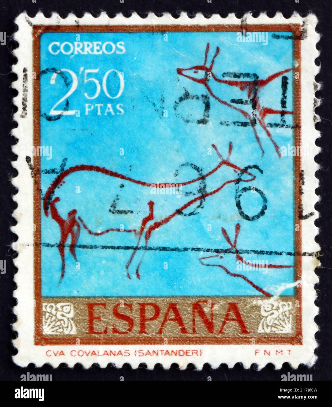 ESPAÑA - ALREDEDOR de 1967: Un sello impreso en España muestra Deer, Cave Painting, The Castle Cave, Santander, alrededor de 1967 Foto de stock