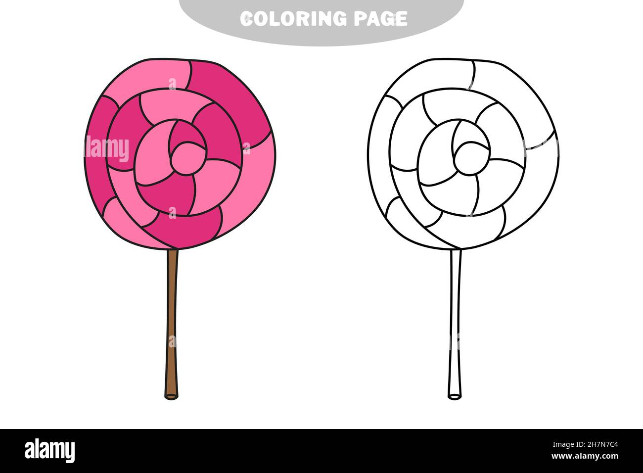 Página para colorear sencilla. Lollipop blanco y negro de líneas de arte.  Página de libro para colorear para niños. Ilustración vectorial. Versión en  color y blanco y negro Imagen Vector de stock -
