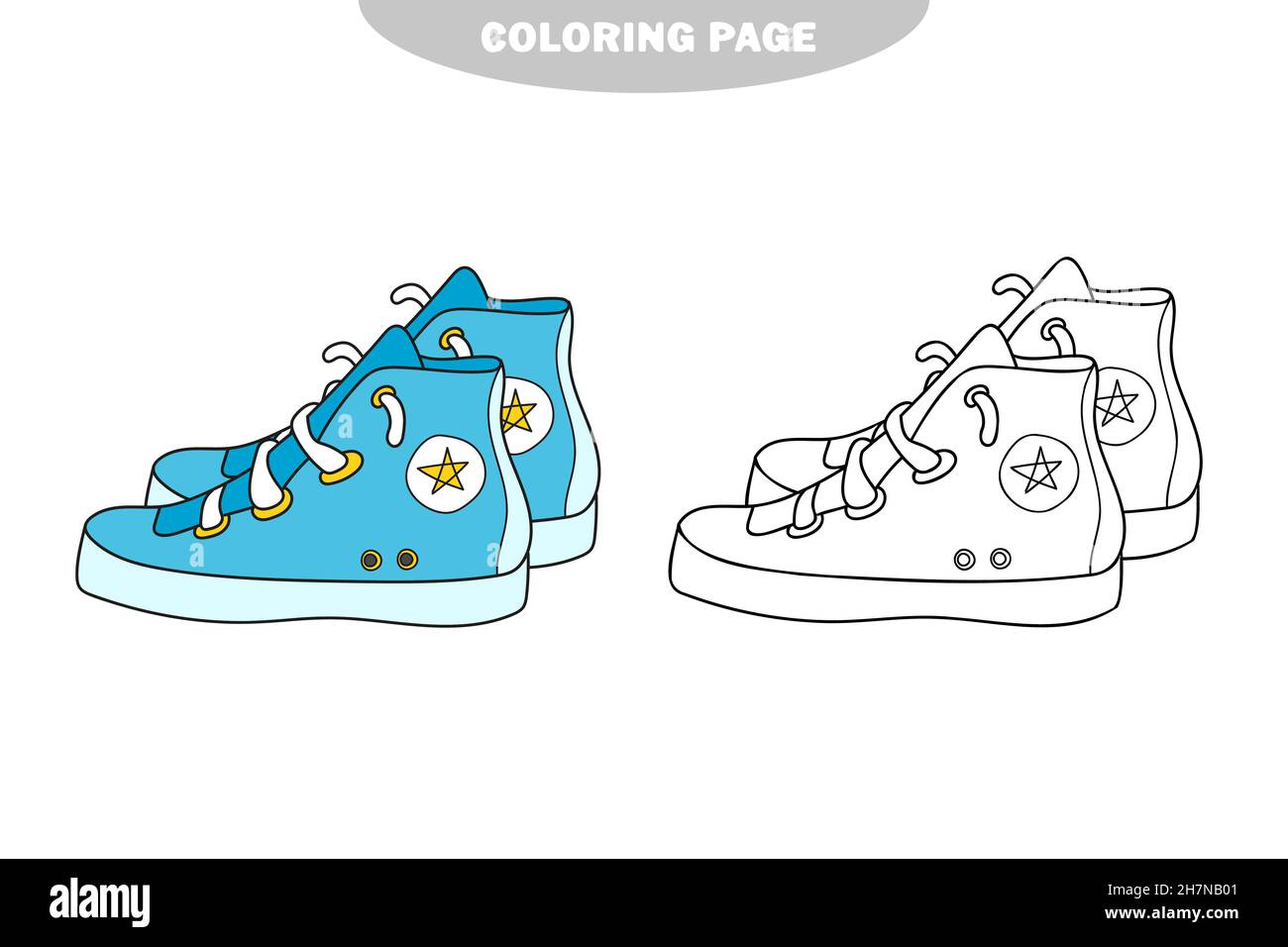 Página para colorear sencilla. Zapatillas de running para colorear, el  libro para colorear para niños preescolares con fácil nivel de juego.  Versión en color y blanco y negro Imagen Vector de stock -