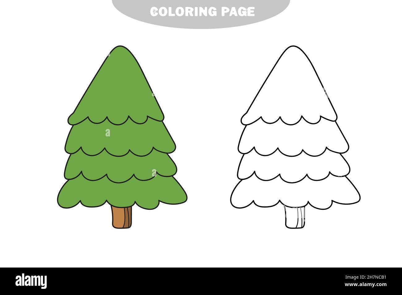 Página para colorear sencilla. Dibujos animados vector contorno ilustración  abeto árbol - libro para colorear para niños. Nivel fácil. Versión en color  y blanco y negro Imagen Vector de stock - Alamy