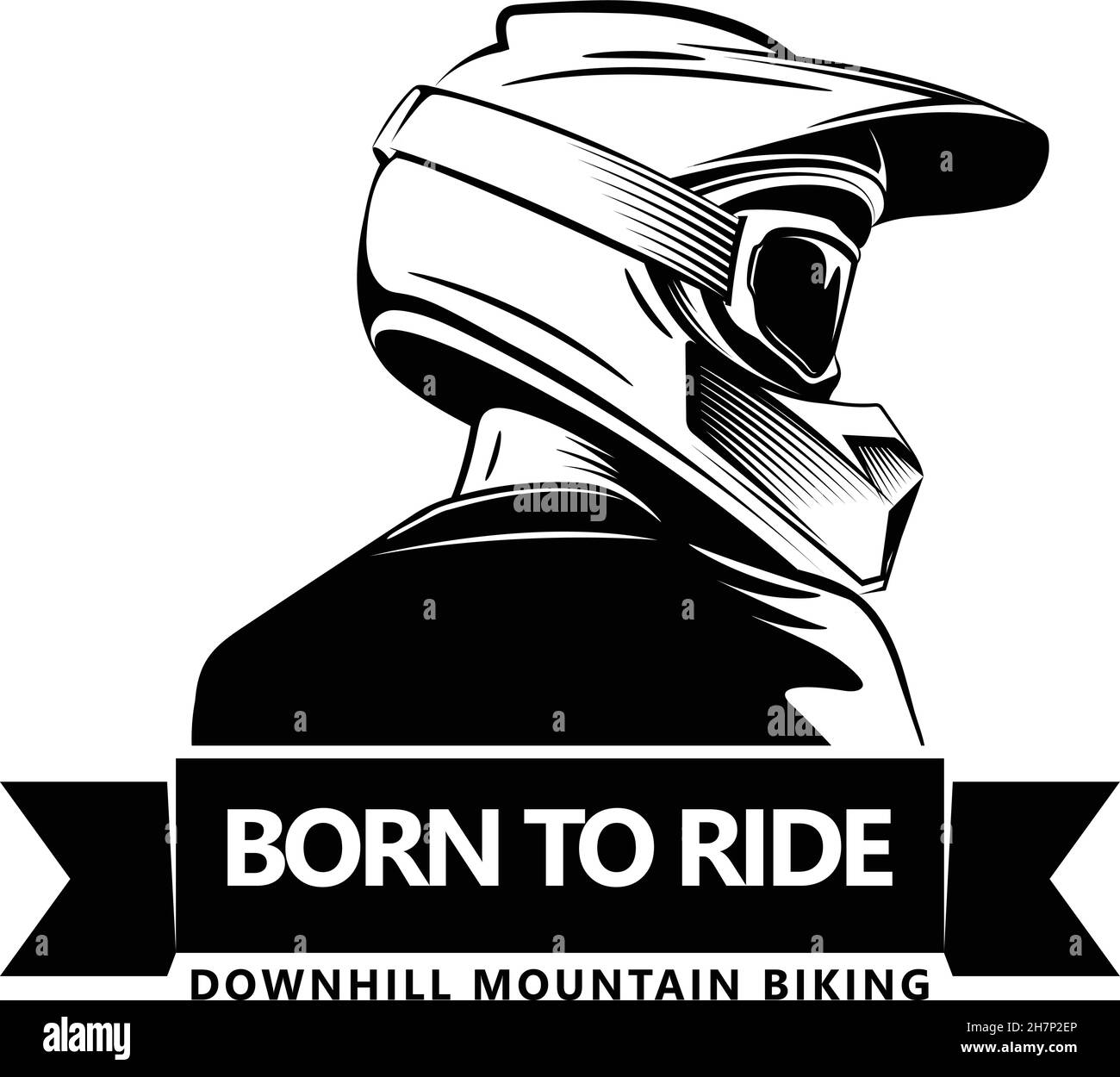 Hombre con casco de motocross de cara completa concepto de logotipo vintage  color blanco y negro ilustración dibujada a mano