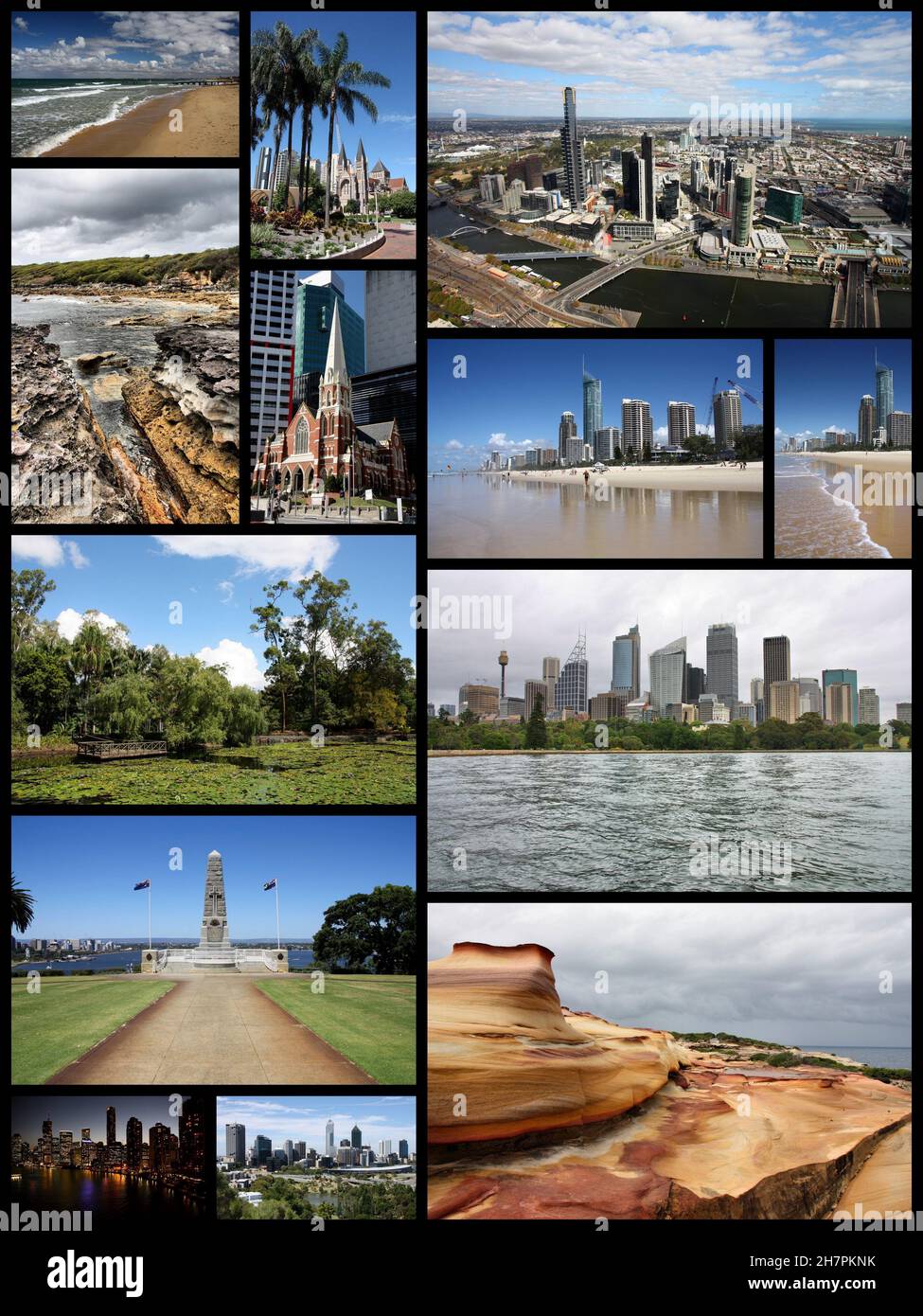 Collage de fotos de viaje en Australia - colección de imágenes con Sydney, Melbourne, Perth, Brisbane y Gold Coast. Foto de stock