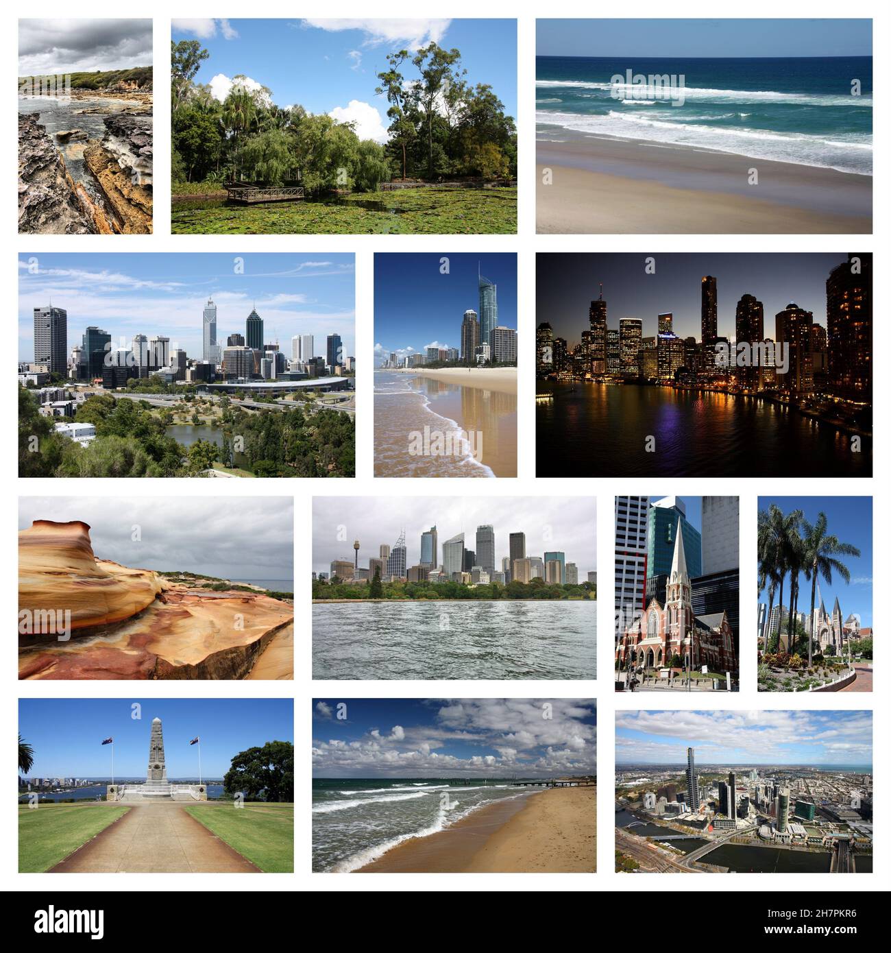 Collage de fotos de viaje en Australia - colección de imágenes con Sydney, Melbourne, Perth, Brisbane y Gold Coast. Foto de stock