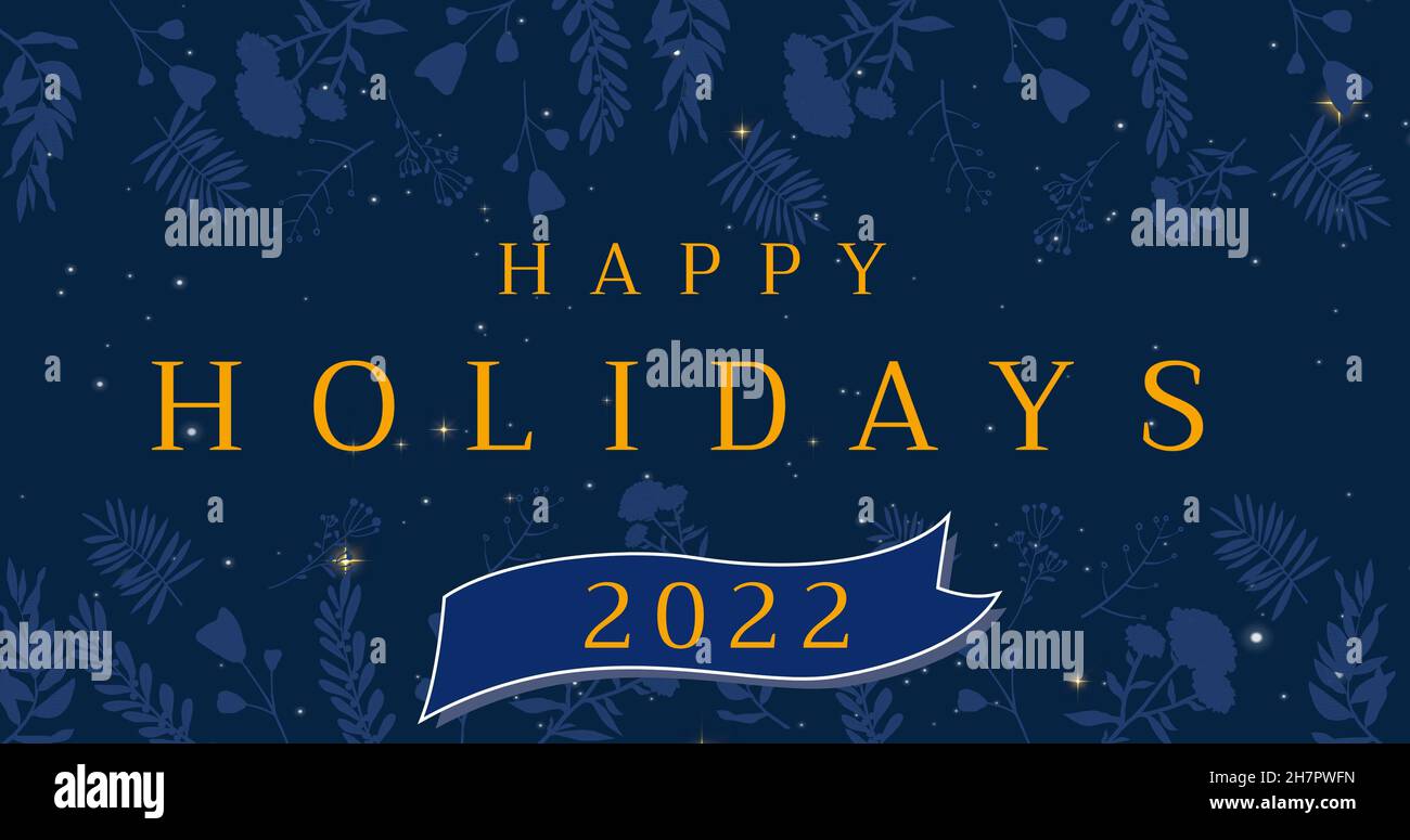 2022 tarjeta de felicitación de año nuevo sobre fondo azul con ramitas Foto de stock