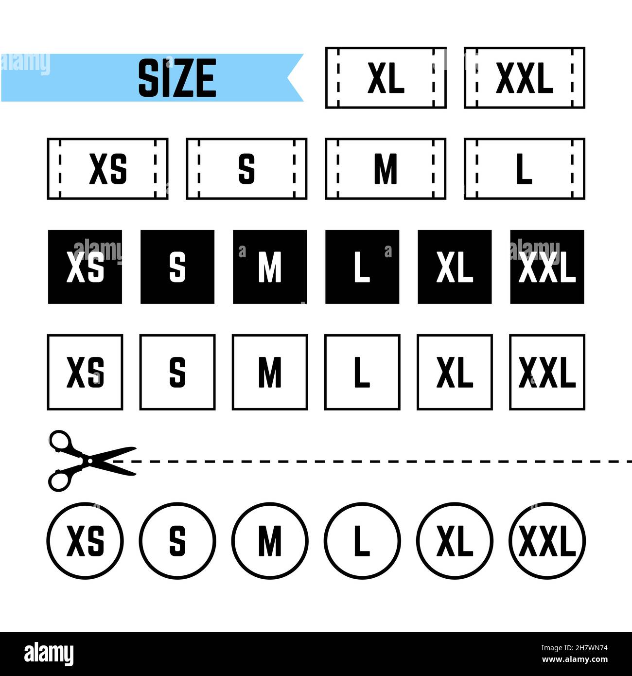 Etiquetas de tallas de ropa. SÍMBOLOS S, M, L, XL, XXL Imagen Vector de  stock - Alamy