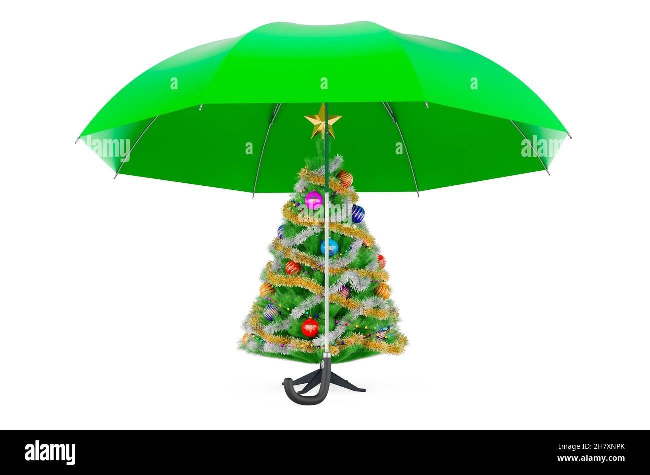 Árbol de Navidad bajo paraguas, renderizado aislado sobre blanco Fotografía de stock - Alamy