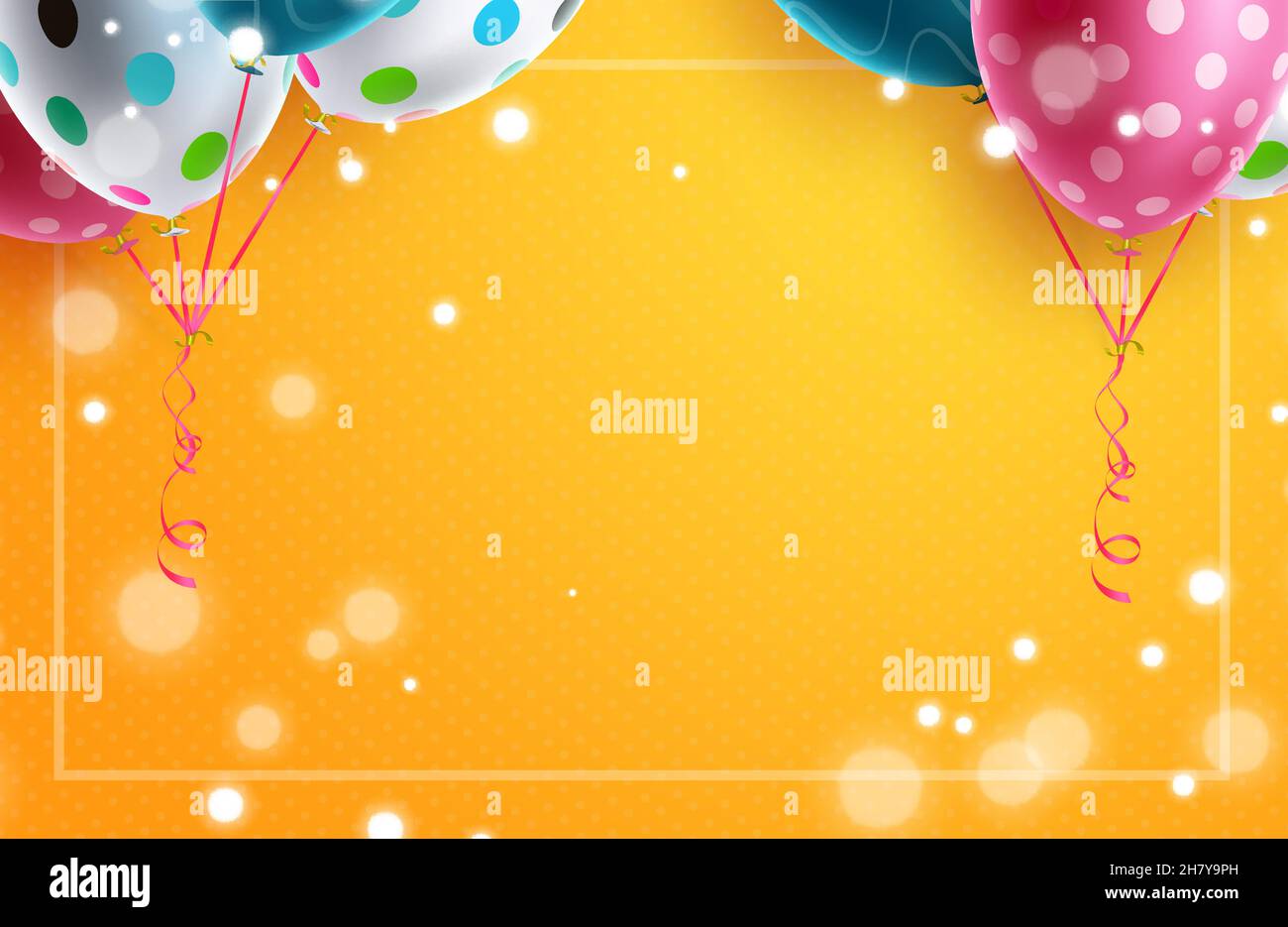 Diseño de plantilla vectorial de mensajes de cumpleaños. Globos coloridos  con patrón flotante en fondo de espacio amarillo para el día del nacimiento  y eventos editables Imagen Vector de stock - Alamy