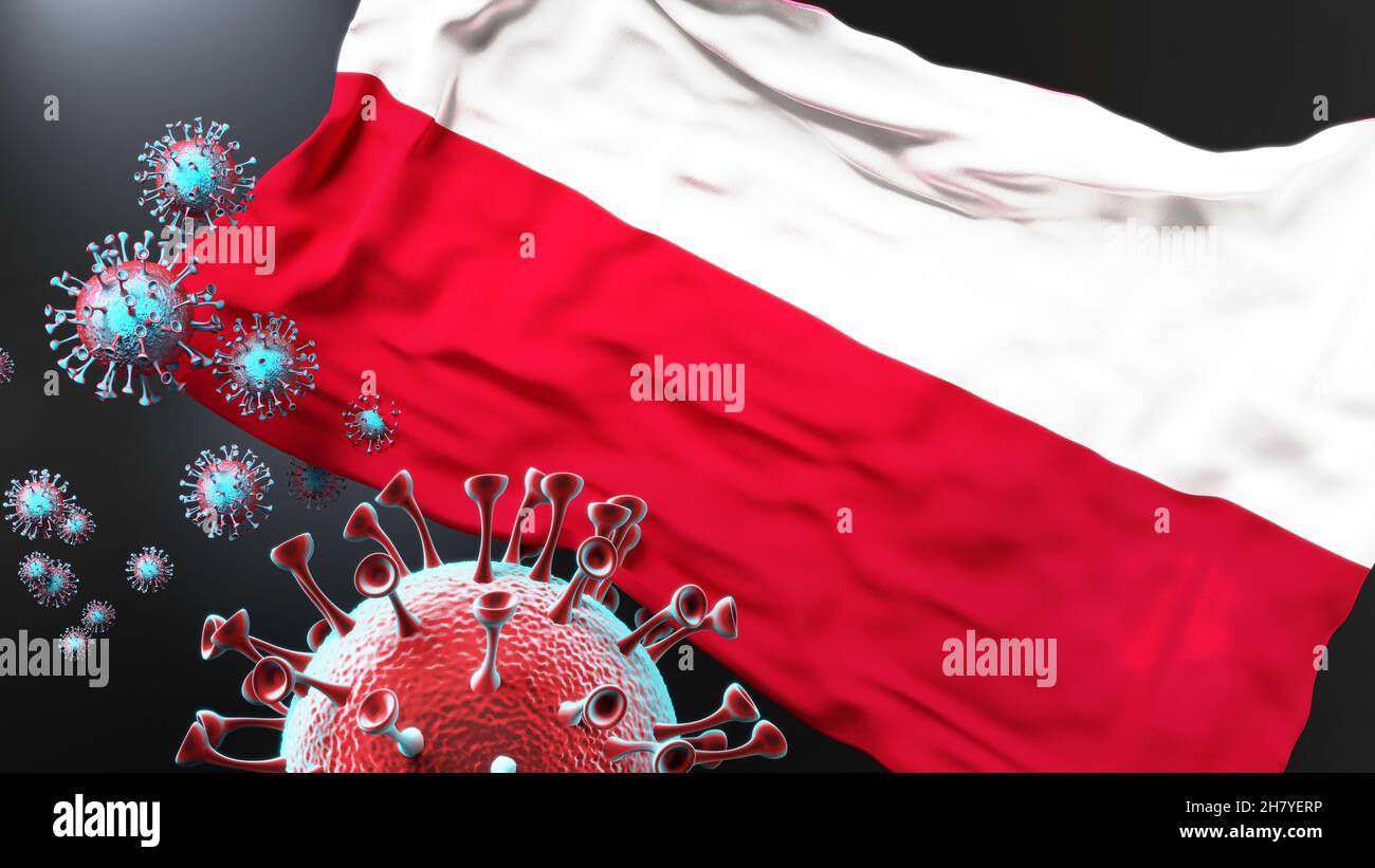 Polonia y la pandemia de covid virus de corona que ataca la bandera